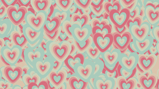 Pastel Colored Heart pattern background. Valentine Wallpaper with Pink, Red and Light Turquoise love hearts.