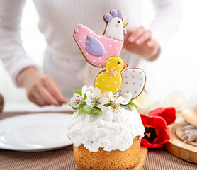 Close up of a beautifully decorated Easter cake.