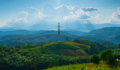 Power line pylon in mountainous area