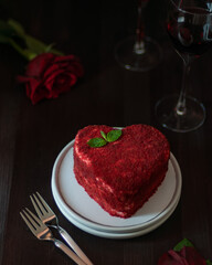 heart red velvet cake on valentines day