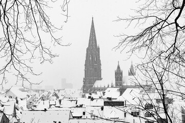 Freiburger Münster an einem verschneiten Tag
