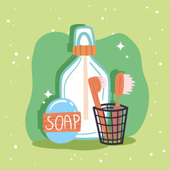 Zero waste toothbrushes soap and bottle vector design