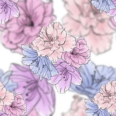 Azalea flowers seamless pattern isolated on a white background.