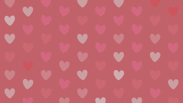 Multicolored Heart pattern background. Valentine Wallpaper with Pink, Striped and Polka Dot love hearts.