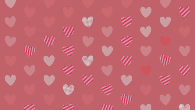 Multicolored Heart pattern background. Valentine Wallpaper with Pink, Striped and Polka Dot love hearts.