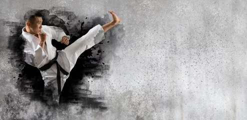 Foto op Canvas Martial arts master on wall background © Andrey Burmakin