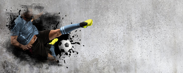 Soccer player on wall background. Sports banner