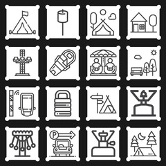 16 pack of camping  lineal web icons set