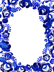 Ornate floral frame in traditional Russian style Gzhel