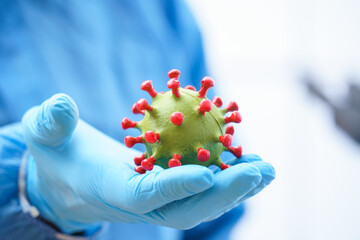 Coronavirus in doctor hand.
