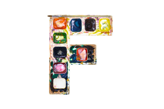 Font, a letter made F  of watercolors and paints