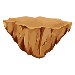 Stone, desert flying Island, detailed on cartoon style isolated on white background stock vector illustration. Fantasy piece of earth, location for ui games, assets. Debris, rocks, element.