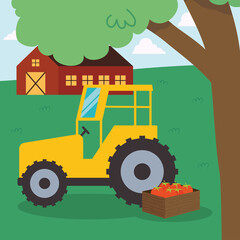 Obraz na płótnie Canvas farm design with tractor and barn, colorful design