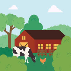 farm design with barn and animals, colorful design