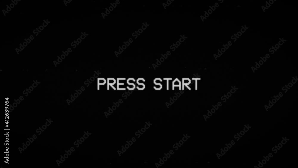 Aufkleber press start glitch text animation, rendering, background, with alpha channel, loop