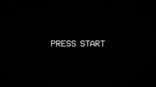 PRESS START Glitch Text Animation, Rendering, Background, with Alpha Channel, Loop