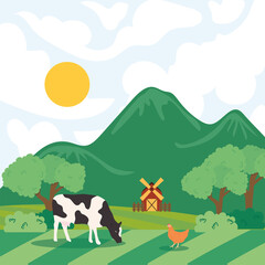Obraz na płótnie Canvas Farm chicken and cow vector design