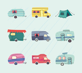 Camper trailers icon collection vector design