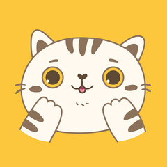 Cute cat on a yellow background. Hand drawn illustration.