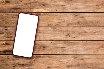 Mobile phone on rustic table