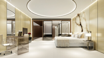 3d render of luxury hotel room, suite space