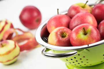 Apple pie with fanned apple in porcelain baking pan image series 03