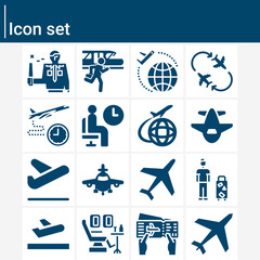 Simple set of flights related filled icons.