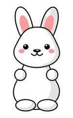 Little cute white kawaii Easter bunny. Beautiful Kawaii vector illustration for greeting card, poster, sticker.
