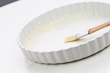 Apple pie with fanned apple in porcelain baking pan image series 06