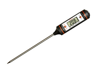 Industrial digital thermometer with probe isolated on white background