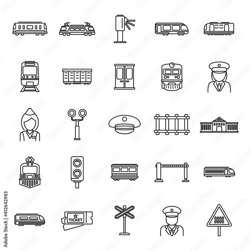 Canvas Prints electric train driver subway icons set. outline set of electric train driver subway vector icons for