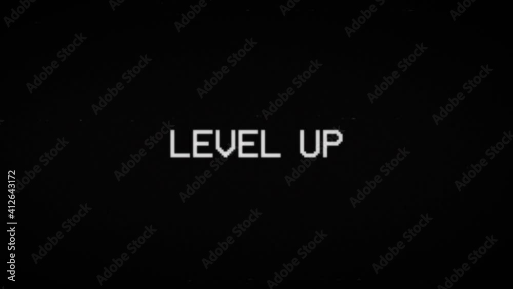 Poster glitched text level up design motion graphic. distorted glitch style modern background. 4k