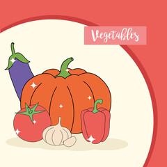 pumpkin tomato and pepper vegetables vector design