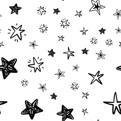 hand drawn stars seamless pattern. Doodle star texture. Sky and night background.