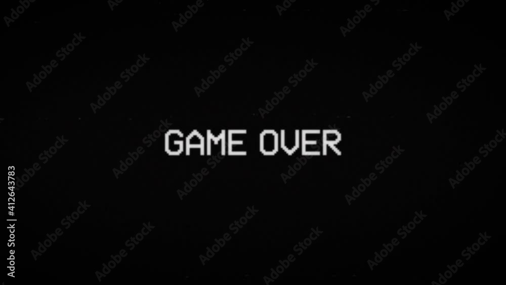 Poster retro video game screen with glitch. game over with noisy distortion.