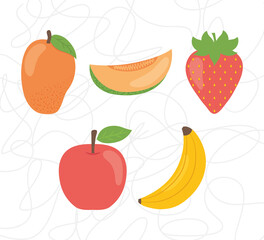 icon set of tropical fruits, flat style