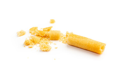 Crunchy Wafer Sticks Crumbs Isolated on White Background