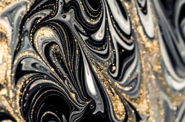 Golden Night. Treasury of art. Swirls of marble. Painting aesthetically mesmerizing. Abstract fantasia with golden powder. Extra special and luxurious- ORIENTAL ART. Ripples of agate. Natural luxury.