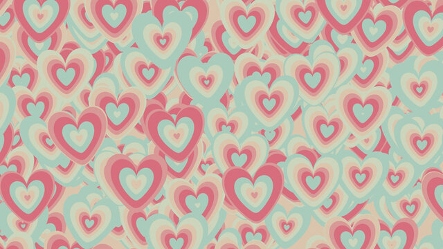 Pastel Colored Heart pattern background. Valentine Wallpaper with Pink, Red and Light Turquoise love hearts.
