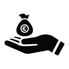 Finance, hand money, Euro investment icon. Simple black color vector design.