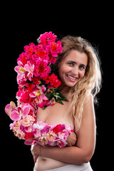 Adult young woman with arm covered in flowers