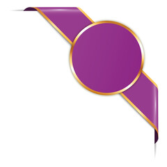 purple corner ribbon banner with gold frame on white background	
