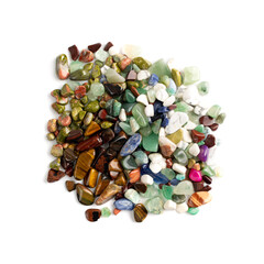 Colorful semiprecious stones mix, pebbles collection isolated