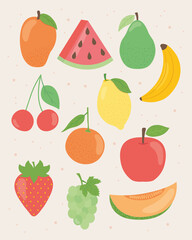 tropical fruits icon set, flat style