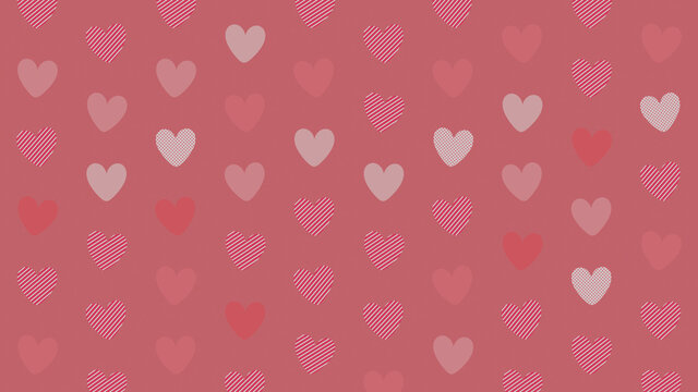Multicolored Heart pattern background. Valentine Wallpaper with Pink, Striped and Polka Dot love hearts.