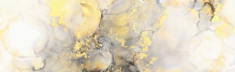 Kunstfotografie abstrakter flüssiger Kunstmalerei mit Alkoholtinte, schwarzen, grauen und goldenen Farben © tomertu