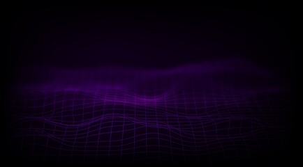 Abstract vector landscape background. Cyberspace landscape grid.