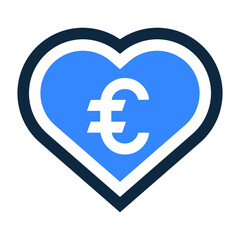 Euro, favorites, love, valentines icon. Glyph vector isolated on a white background.