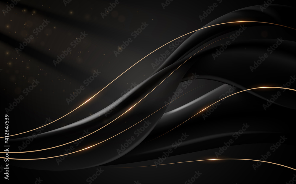 Poster Abstract black and gold lines background with light effect