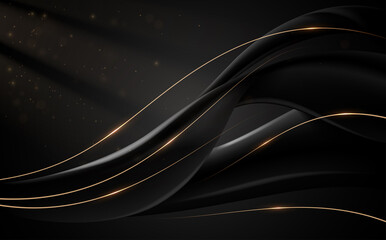 Abstract black and gold lines background with light effect - obrazy, fototapety, plakaty